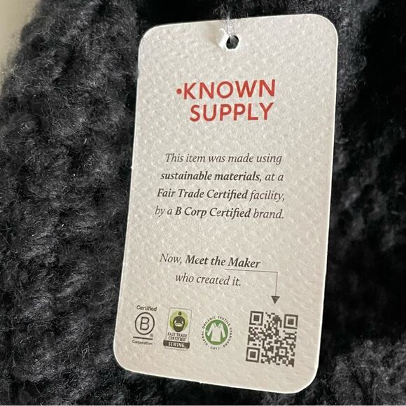 Known Supply Handmade Chunky Pom Knit Beanie Hat Black Fair Trade NWT - Picture 3 of 10